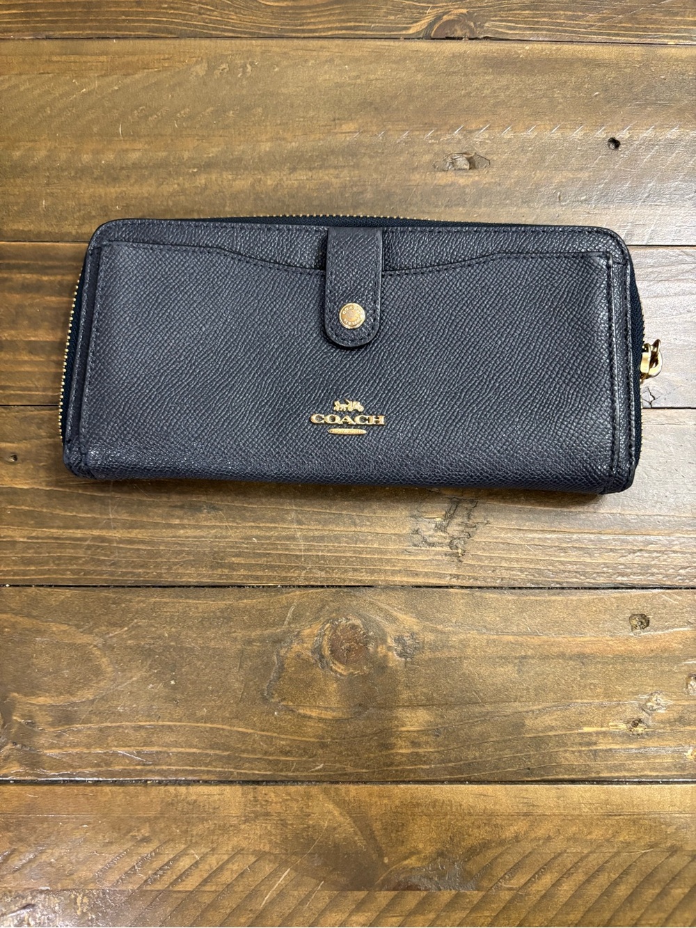 Coach Crossgrain Multifunction Leather Wallet in Navy Blue